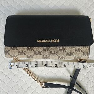 Michael Kors Jet Set Large Convertible Chain Wallet Crossbody – Black/Tan Greish